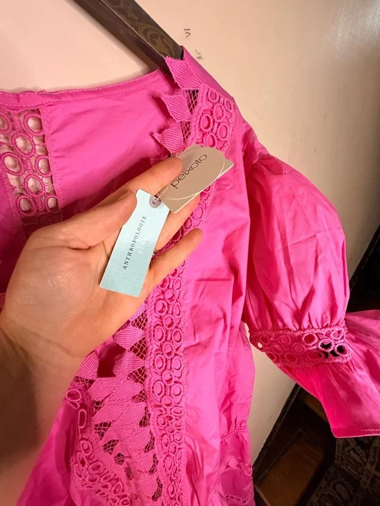 Anthropologie Bright Hot Pink Crochet-Trim Dress - Picture 6 of 16